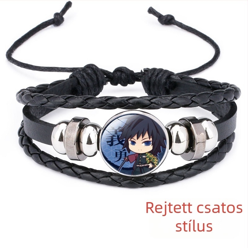 Demon Slayer Time Gem műbőr karkötő, kézzel szőtt, állítható