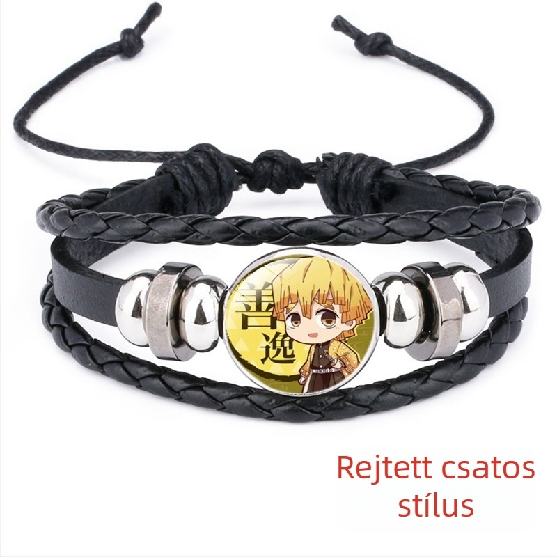 Demon Slayer Time Gem műbőr karkötő, kézzel szőtt, állítható