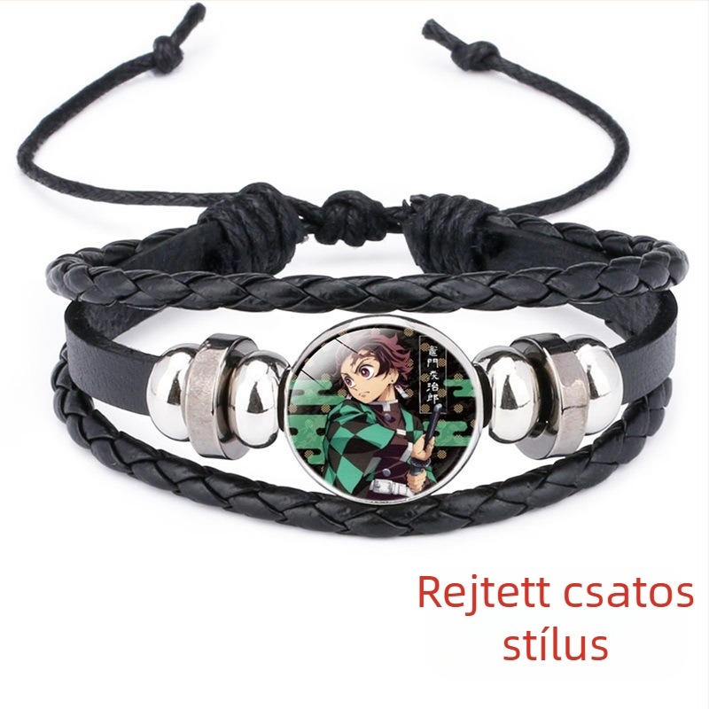 Demon Slayer Time Gem műbőr karkötő, kézzel szőtt, állítható
