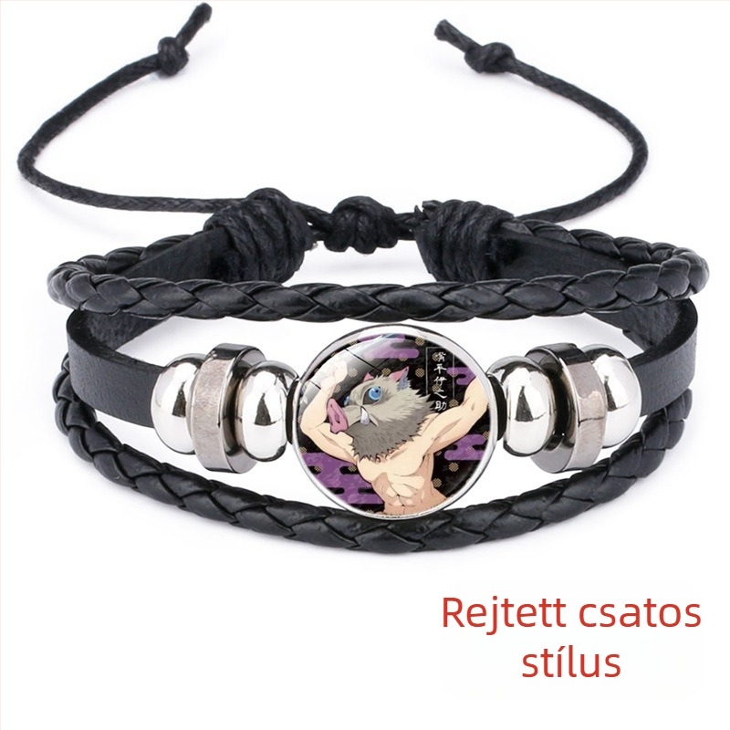 Demon Slayer Time Gem műbőr karkötő, kézzel szőtt, állítható