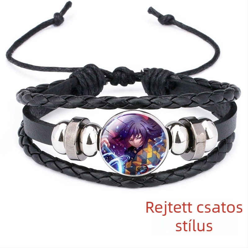 Demon Slayer Time Gem műbőr karkötő, kézzel szőtt, állítható