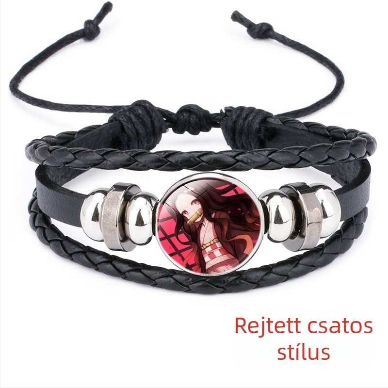 Demon Slayer Time Gem műbőr karkötő, kézzel szőtt, állítható