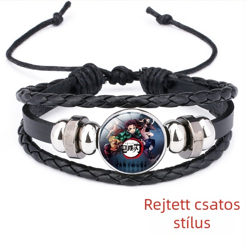 Demon Slayer Time Gem műbőr karkötő, kézzel szőtt, állítható