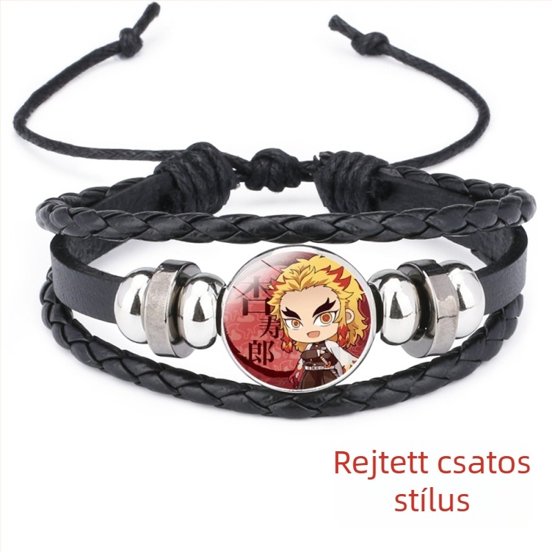 Demon Slayer Time Gem műbőr karkötő, kézzel szőtt, állítható