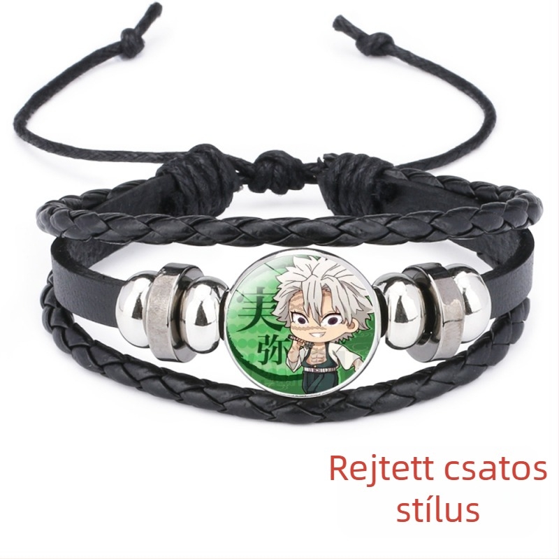 Demon Slayer Time Gem műbőr karkötő, kézzel szőtt, állítható