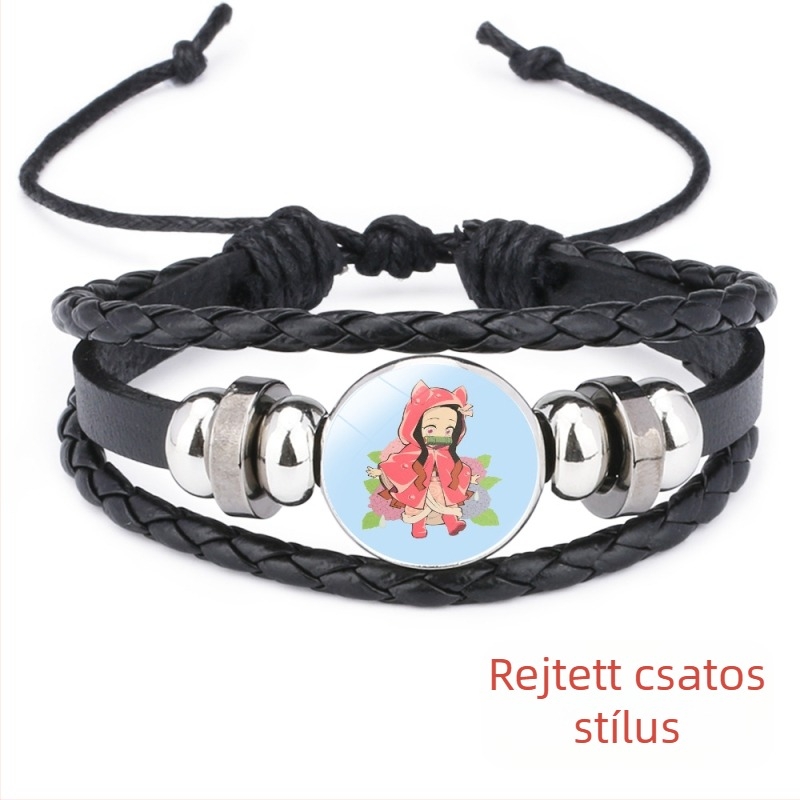 Demon Slayer Time Gem műbőr karkötő, kézzel szőtt, állítható