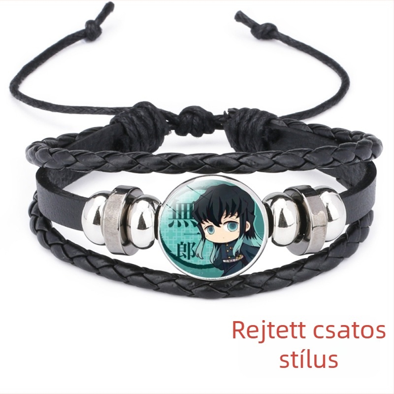 Demon Slayer Time Gem műbőr karkötő, kézzel szőtt, állítható