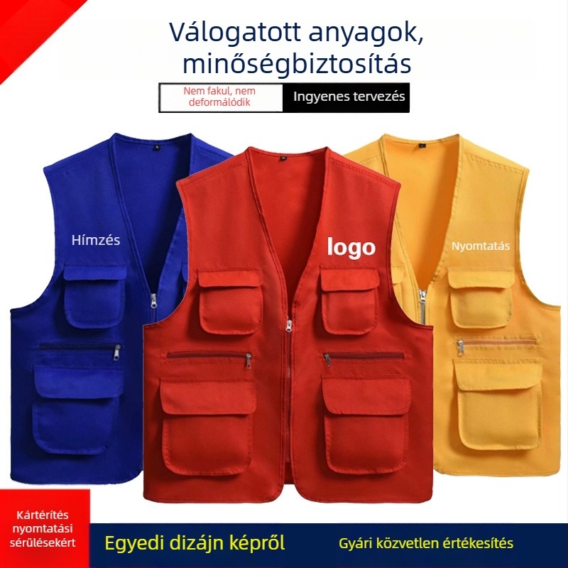 Magas minőségű önkéntes munka mellény testreszabott logóval és nyomtatott szöveggel, több zsebbel
