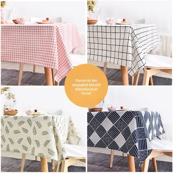 asztalterítő pamut-len anyagból, téglalap alakú, geometriai mintázat, modern minimalist stílus