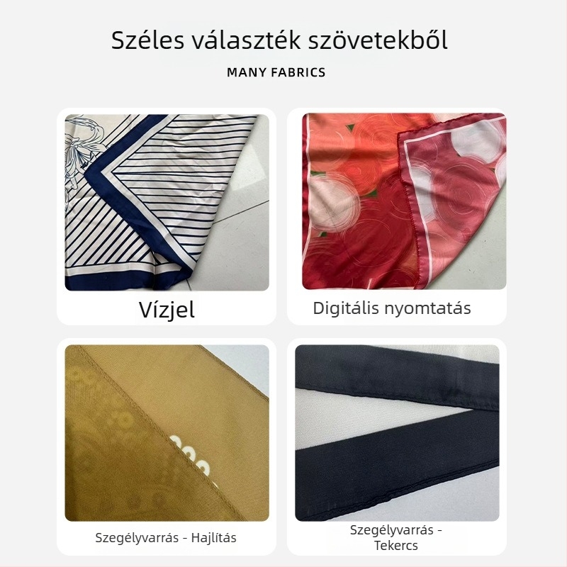 Négyszögletes sál poliészterből, imitált selyem-satén chiffon, szövés: sima, nyári kiegészítő