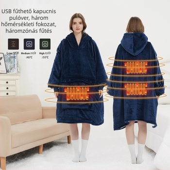Kapucnis USB-melegített kültéri takaró flanelből, vastag dupla réteg, pár számára