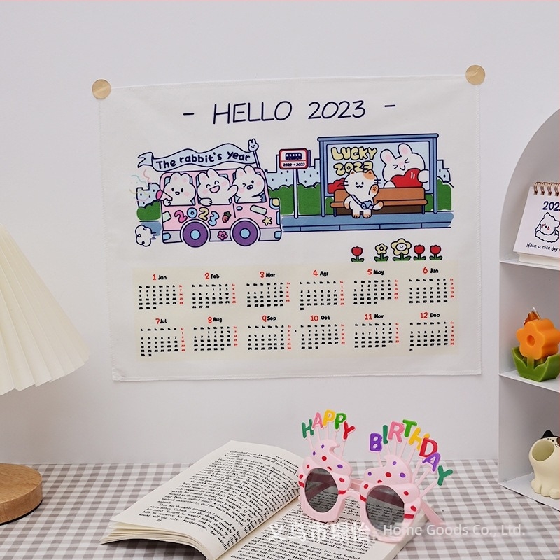 2023 japán stílusú lógó falidísz íróasztalhoz, tanulói dekor naptárral