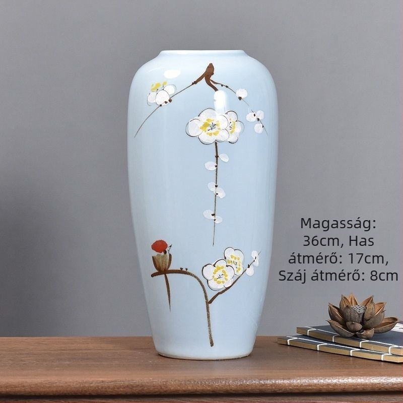 Jingdezhen-i új kínai stílusú kerámia váza virágdíszítéshez, étkezőasztalhoz, nappaliba, előszobába és TV-szekrényhez – kreatív kialítás