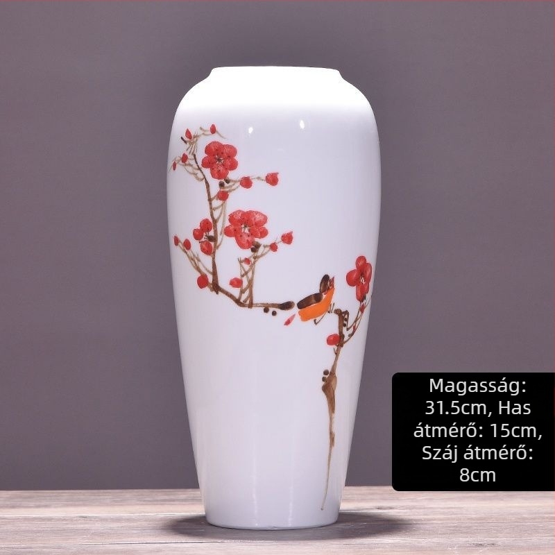 Jingdezhen-i új kínai stílusú kerámia váza virágdíszítéshez, étkezőasztalhoz, nappaliba, előszobába és TV-szekrényhez – kreatív kialítás