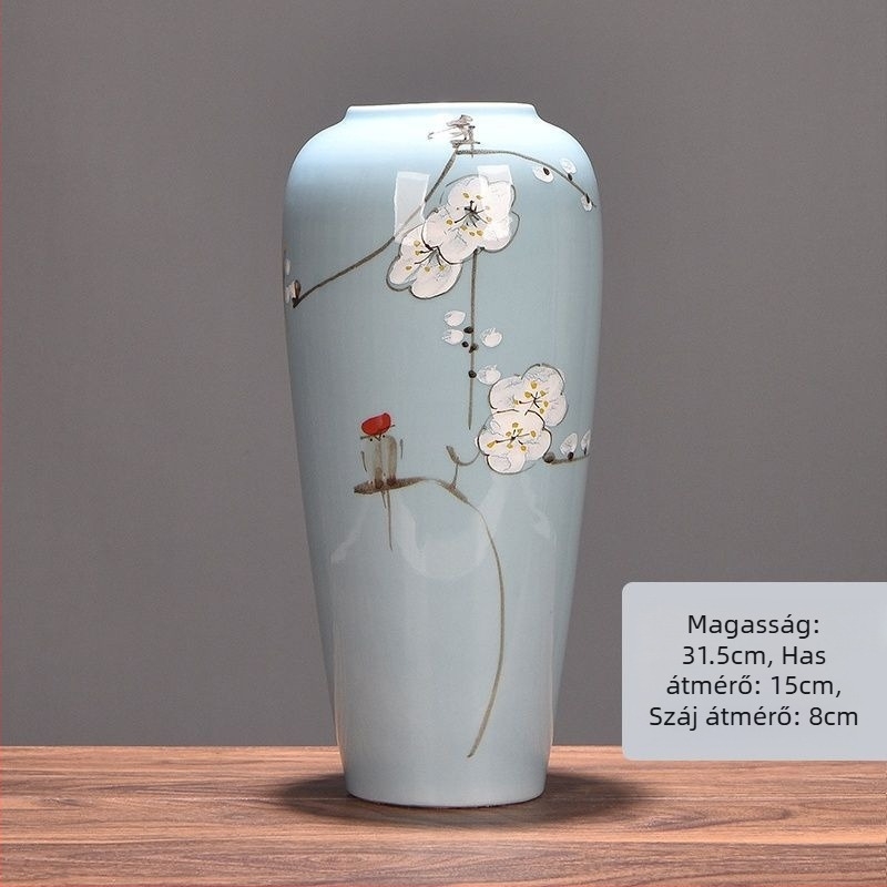 Jingdezhen-i új kínai stílusú kerámia váza virágdíszítéshez, étkezőasztalhoz, nappaliba, előszobába és TV-szekrényhez – kreatív kialítás
