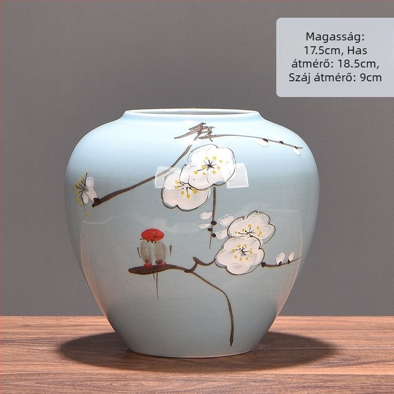 Jingdezhen-i új kínai stílusú kerámia váza virágdíszítéshez, étkezőasztalhoz, nappaliba, előszobába és TV-szekrényhez – kreatív kialítás