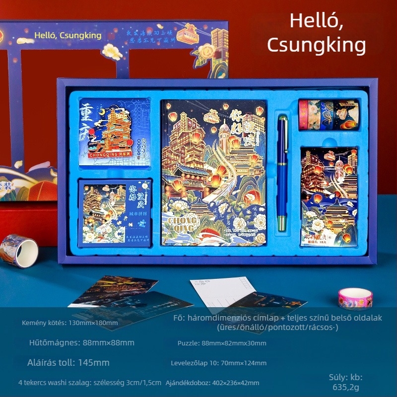 City Notes Napló Készlet – Utazási Látnivalók téma, Papír Napló, Kirakós Szalag és Matricák, Aláírás Toll, Modern Művészeti Ajándékcsomag