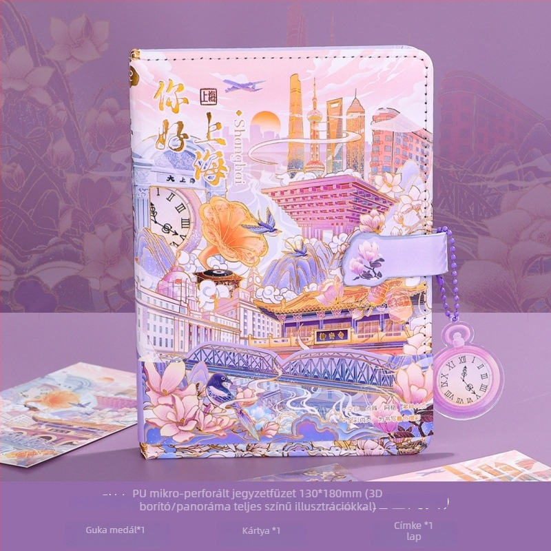 City Notes Napló Készlet – Utazási Látnivalók téma, Papír Napló, Kirakós Szalag és Matricák, Aláírás Toll, Modern Művészeti Ajándékcsomag