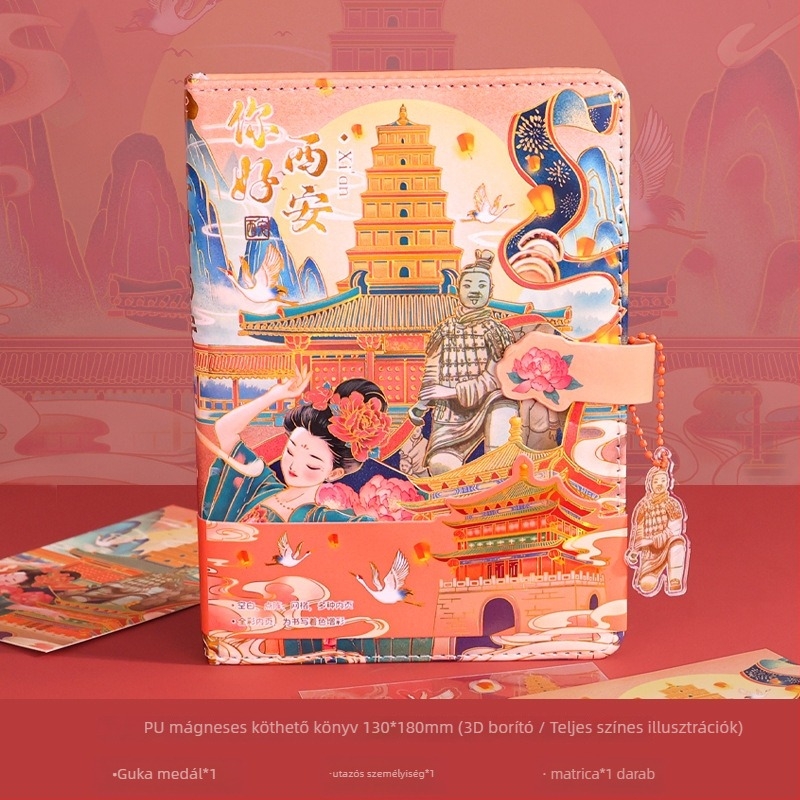 City Notes Napló Készlet – Utazási Látnivalók téma, Papír Napló, Kirakós Szalag és Matricák, Aláírás Toll, Modern Művészeti Ajándékcsomag