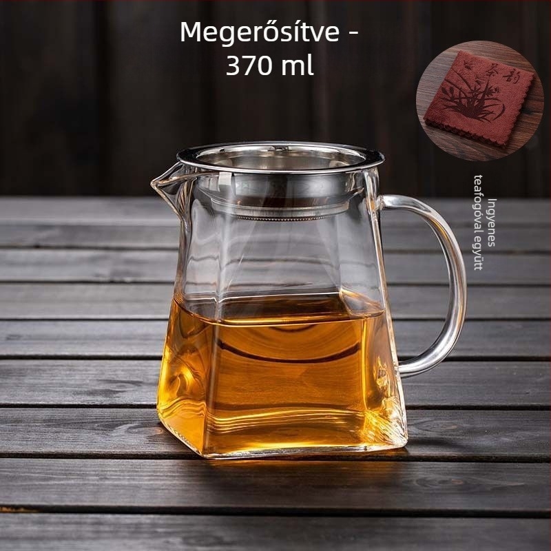 Hőálló, vastagított üvegből készült teáskészlet beépített teafilterrel és főzőszűrővel