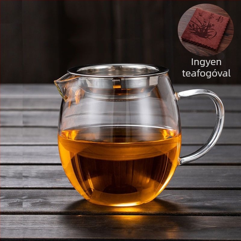 Hőálló, vastagított üvegből készült teáskészlet beépített teafilterrel és főzőszűrővel