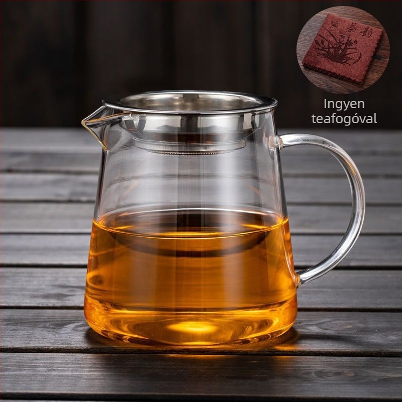 Hőálló, vastagított üvegből készült teáskészlet beépített teafilterrel és főzőszűrővel