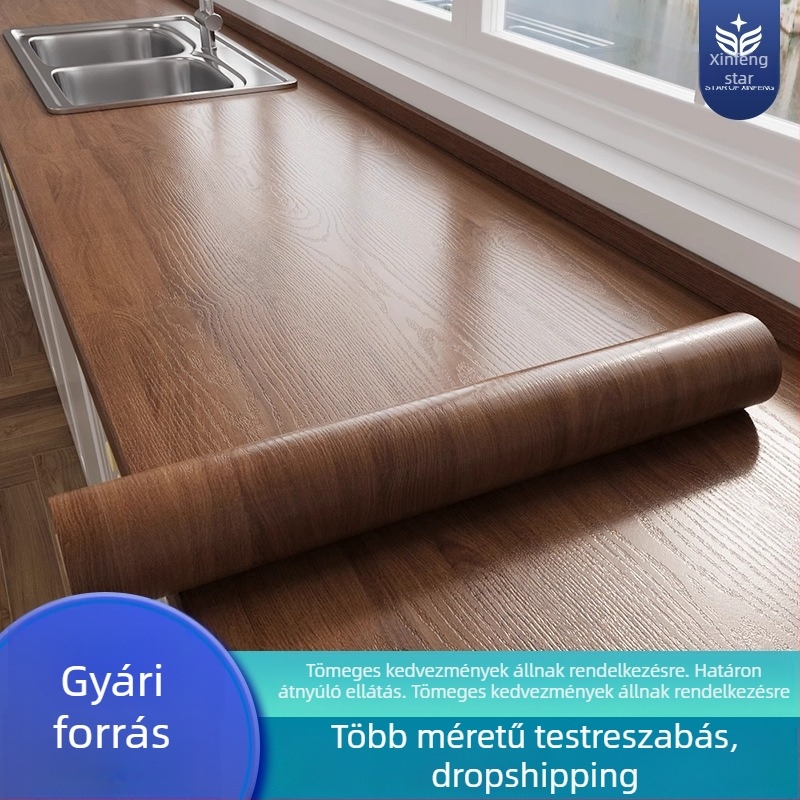 Öntapadós konyhai fólia fa mintával, munkalapokra és szekrényekre; hőálló, olajálló, égetés elleni védelem, vízálló bevonat