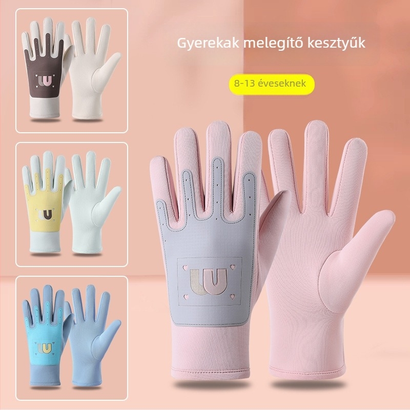 Gyerekek téli kerékpáros kesztyűi, fleece béléssel, szélálló, fagyálló, 6–10 éveseknek