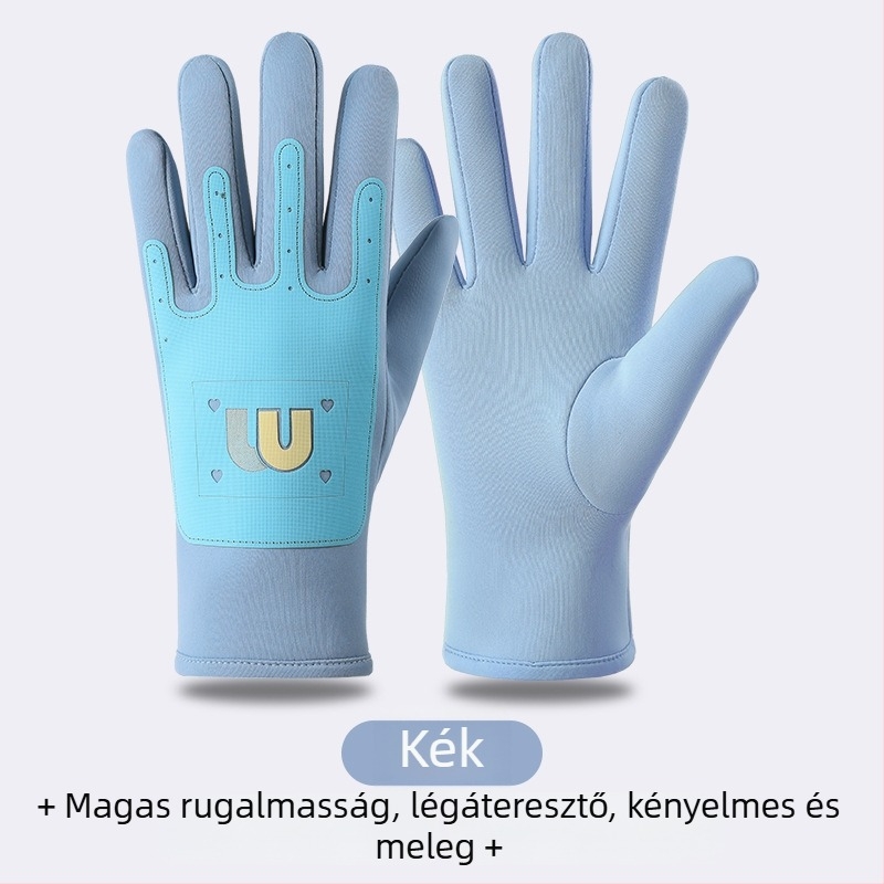 Gyerekek téli kerékpáros kesztyűi, fleece béléssel, szélálló, fagyálló, 6–10 éveseknek