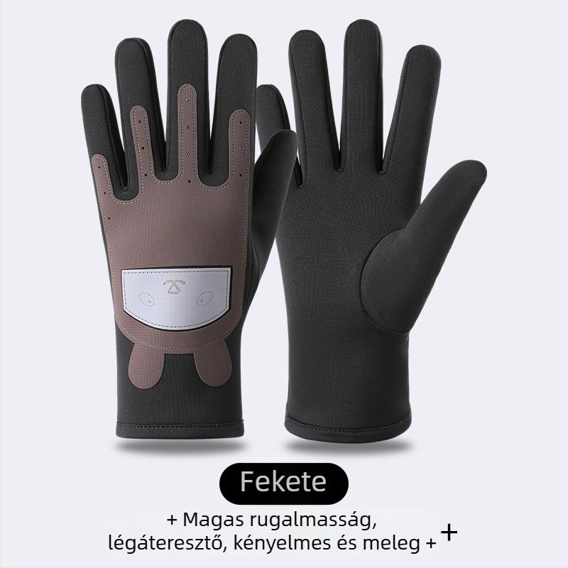 Gyerekek téli kerékpáros kesztyűi, fleece béléssel, szélálló, fagyálló, 6–10 éveseknek