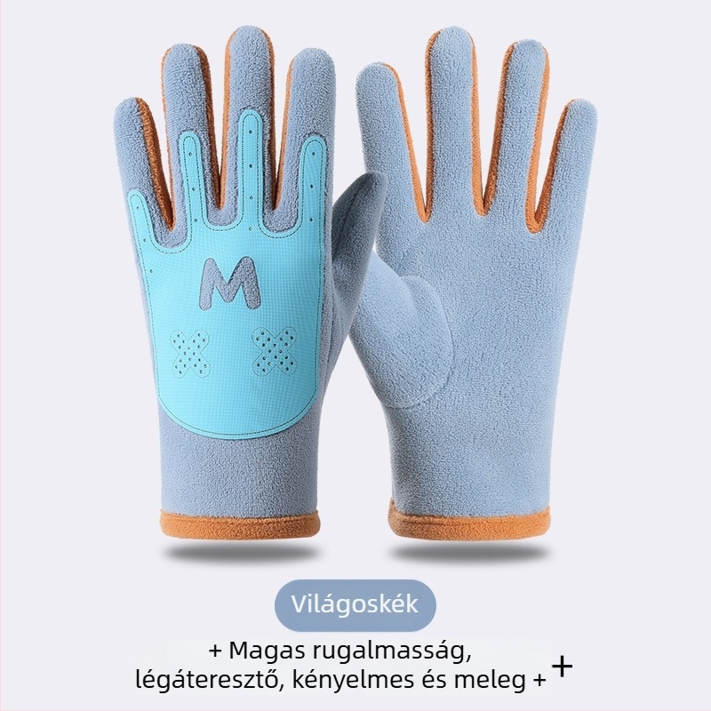 Gyerekek téli kerékpáros kesztyűi, fleece béléssel, szélálló, fagyálló, 6–10 éveseknek