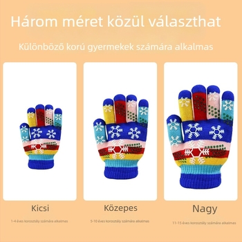 Kötött téli gyerek kesztyűk cartoon mintával, meleg, ötujjas