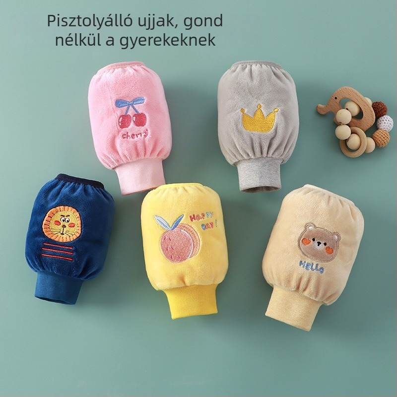 Gyerekeknek szánt ujjvédők, szennyeződés elleni védelemmel, őszi-téli szezonra, mesés mintával, hímzett, poliészter rostból