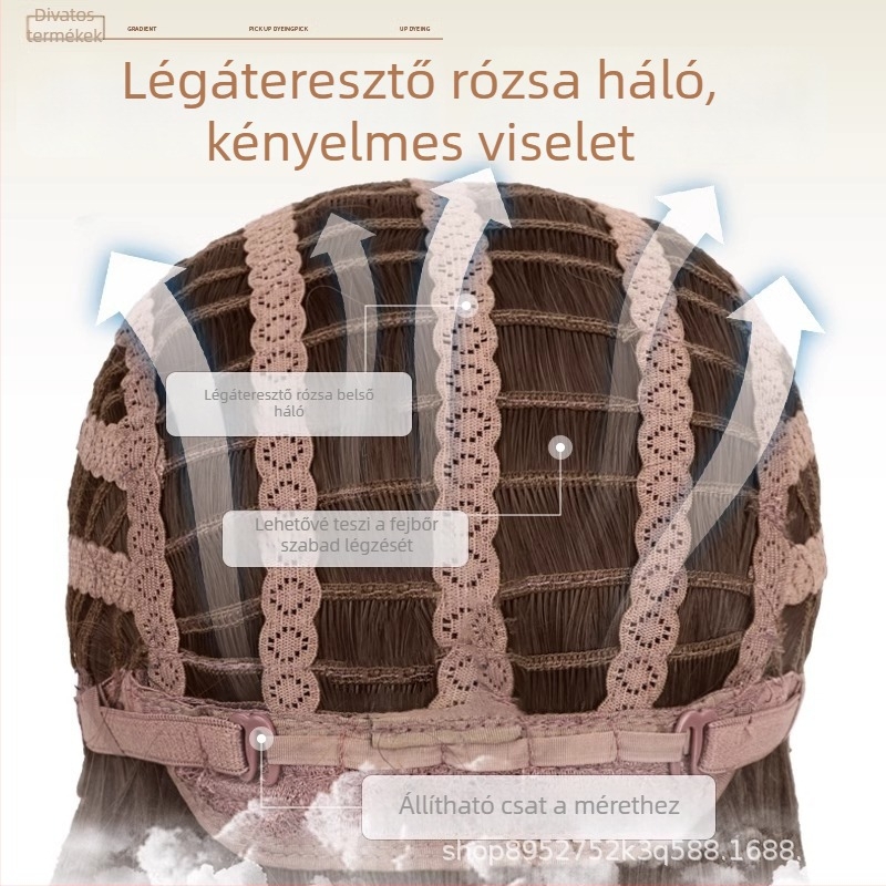 Paróka kettős lófarokkal, hosszú göndör haj, teljes fejfedél, hőálló szálak