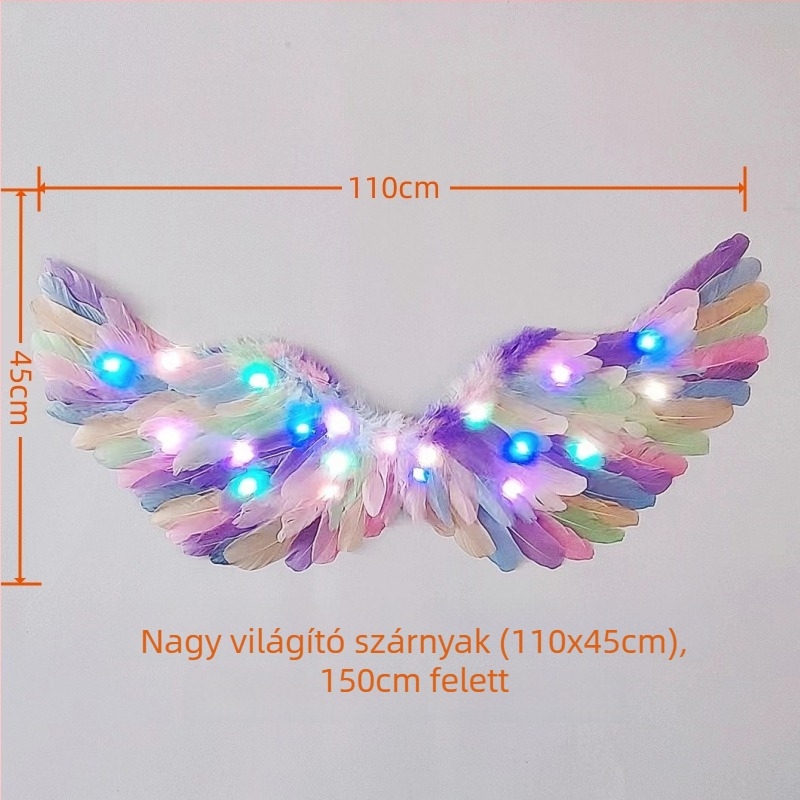 Angyalszárny rekvizít fotózáshoz, tollas anyagból, kézzel készített