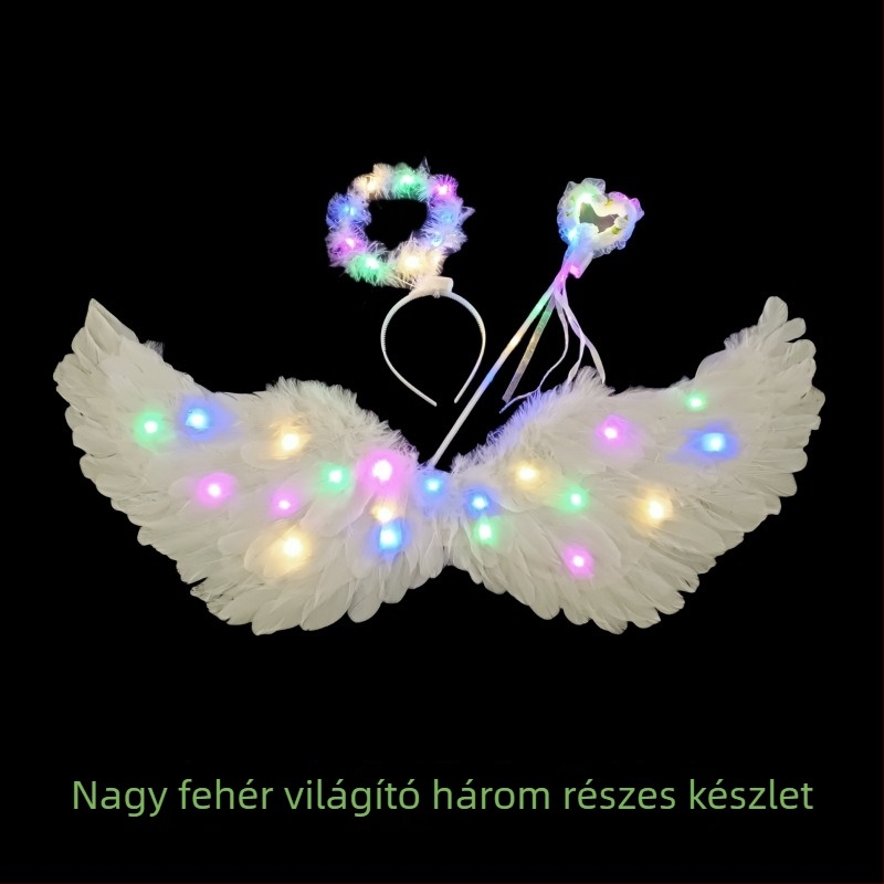 Angyalszárny rekvizít fotózáshoz, tollas anyagból, kézzel készített