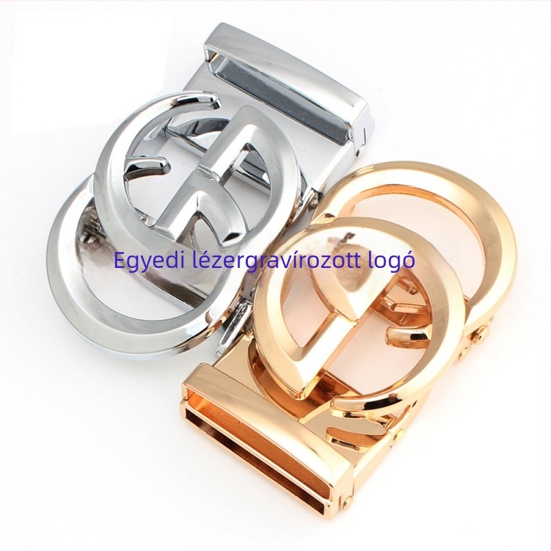 Automata övcsat, ötvözet, ellipszis alakú csat, betűk mintázat, üzleti stílus