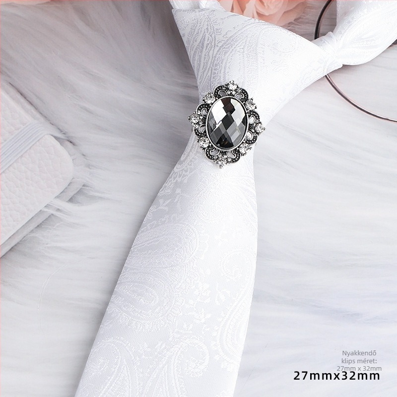 Unisex nyakkendő-klipsz strasszos virágmintával, ötvözet, jacquard, elektroplakálás