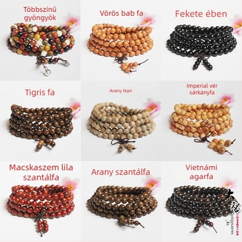 108 gyöngyös buddhista mala, ebonfa és rózsafa gyöngyökkel, 6 mm vagy 8 mm