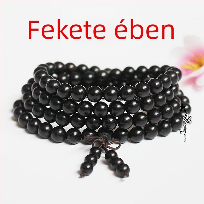 108 gyöngyös buddhista mala, ebonfa és rózsafa gyöngyökkel, 6 mm vagy 8 mm