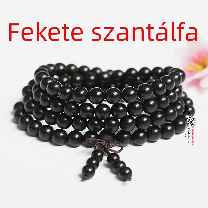 108 gyöngyös buddhista mala, ebonfa és rózsafa gyöngyökkel, 6 mm vagy 8 mm