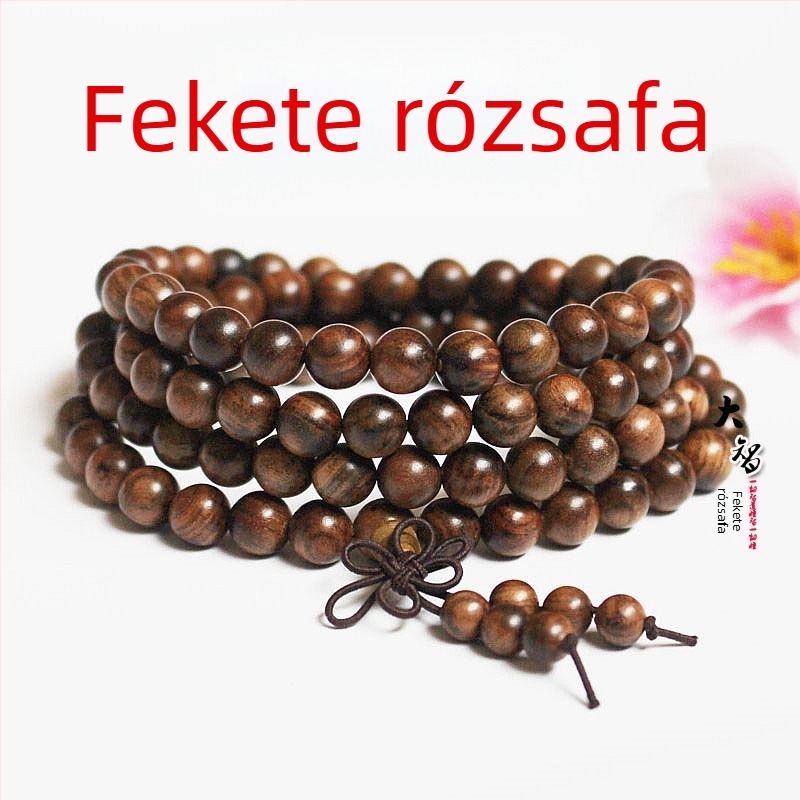 108 gyöngyös buddhista mala, ebonfa és rózsafa gyöngyökkel, 6 mm vagy 8 mm