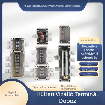 Műanyag kültéri vízálló csatlakozódoboz terminállal, kábel behúzásához, szerelési fülekkel, ABS