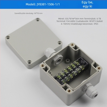 Műanyag kültéri vízálló csatlakozódoboz terminállal, kábel behúzásához, szerelési fülekkel, ABS