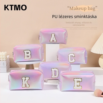 PU holografikus lézerrel hímzett kozmetikai táska, nagy kapacitású utazási neszesszer, hordozható sminktáska