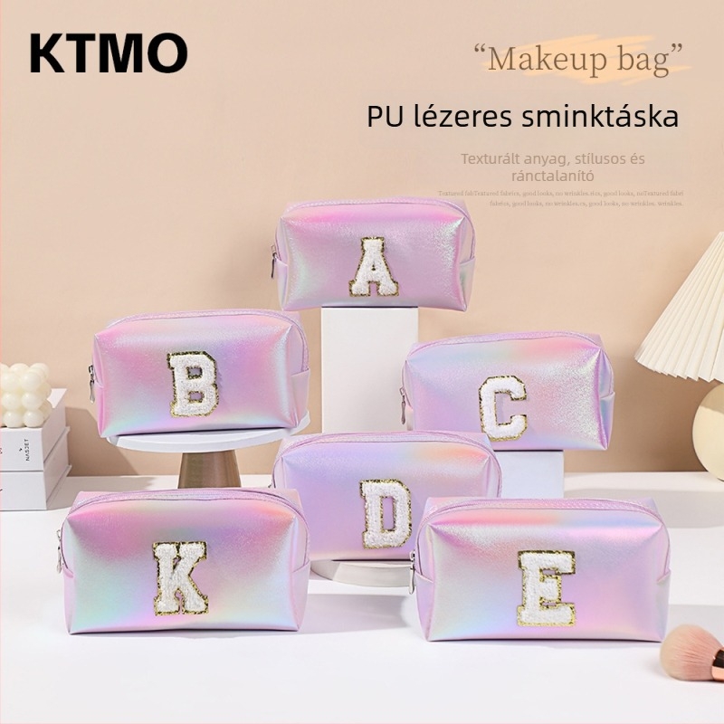 PU holografikus lézerrel hímzett kozmetikai táska, nagy kapacitású utazási neszesszer, hordozható sminktáska