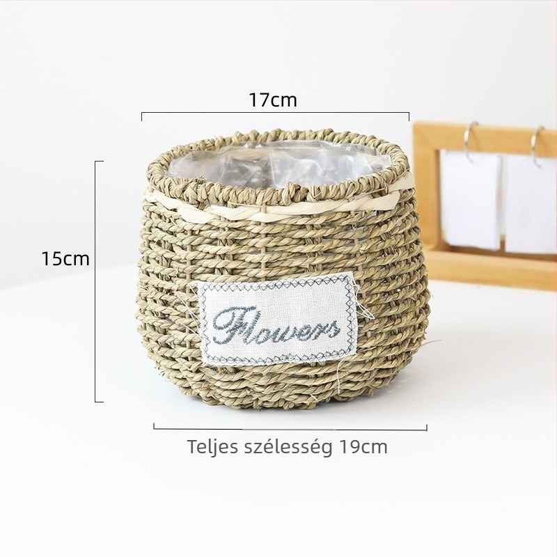 Virágcserép növényi rostokból, kézzel szőtt, biológiailag lebomló, pasztorális stílus