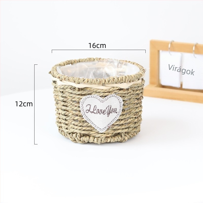 Virágcserép növényi rostokból, kézzel szőtt, biológiailag lebomló, pasztorális stílus