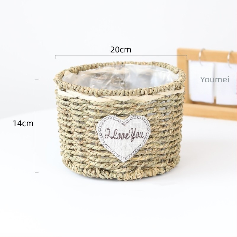 Virágcserép növényi rostokból, kézzel szőtt, biológiailag lebomló, pasztorális stílus