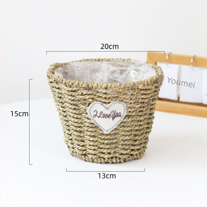 Virágcserép növényi rostokból, kézzel szőtt, biológiailag lebomló, pasztorális stílus